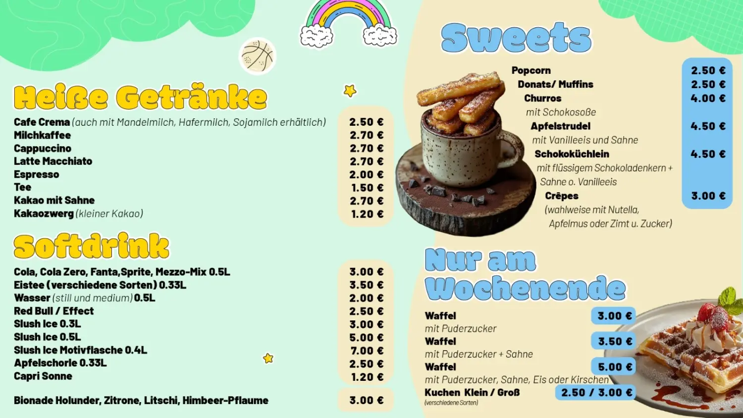Kids Funpark, Speisekarte