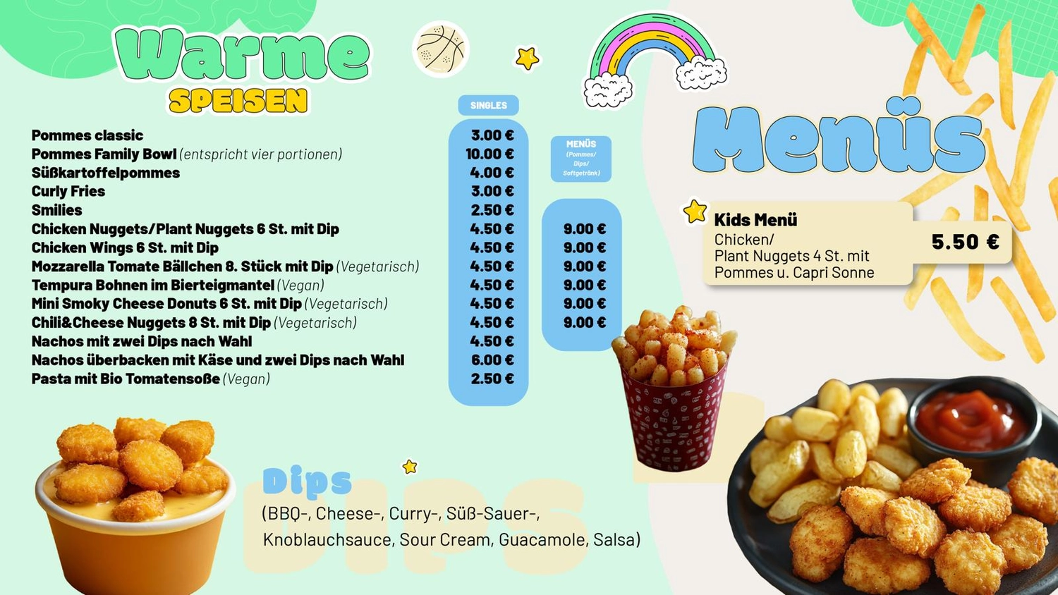 Kids Funpark, Speisekarte
